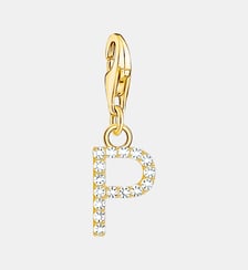 Thomas Sabo Pendentif Charm lettre P avec pierres blanches plaqué or doré or jaune 18 carats, Argent sterling 925 Thomas Sabo
