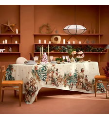 Nappe lin & coton lavé 150 g/m² imprimé rouge vert Bonhommes de neige vintage Garnier Thiebaut