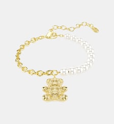 Bracelet Idyllia, Perle de cristal, Ourson, Ton doré, Doré à l’or 18 carats (750/1000) Swarovski
