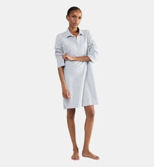 Chemise de nuit col classique en flanelle de coton, Flanelle Rayée Laurence Tavernier