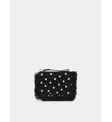 Pochette en raphia avec détails de franges Rabanne