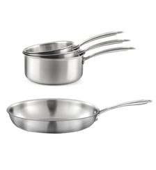 Gourmet - Lot de 3 casseroles inox 16/18/20 cm et 1 poêle inox 32 cm Cuisinox