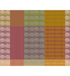 Set pur coton enduit motif jacquard orange vert Mille halos prunus Garnier Thiebaut