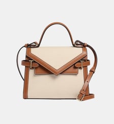 Sac à main double rabat moyen modèle Emilie en toile naturelle et cuir lisse Le Tanneur