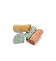 Set de 3 langes imprimés (ocre/argile/sauge) Trois petits lapins Moulin Roty