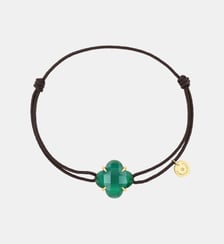 Bracelet, agate verte, cordon chocolat, or jaune Morganne Bello