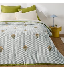 Couvre-lit matelassé, imprimé rayures et broderies fleurs, coton La Redoute Interieurs