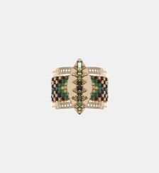 Bague réglable cabochon central et perles tissées LOOXOR Hipanema