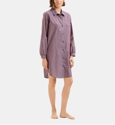Chemise de nuit col classique en popeline de coton, Essentiel Rayé Laurence Tavernier