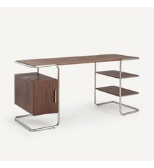 Bureau tubulaire en plaqué noyer, longueur 155 cm AM.PM