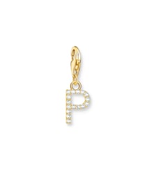 Thomas Sabo Pendentif Charm lettre P avec pierres blanches plaqué or doré or jaune 18 carats, Argent sterling 925 Thomas Sabo