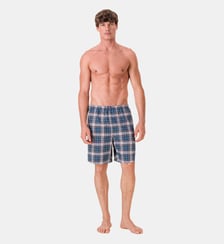 Caleçon mi-long à motif tartan bleu canard en coton Le Slip Francais