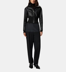Blouson court en maille et cuir nappa Pinko