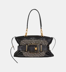Sac Anthem en cuir et jacquard monogramme Balmain