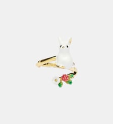 Bague ajustable lapin et fleur blanche Les Néréides