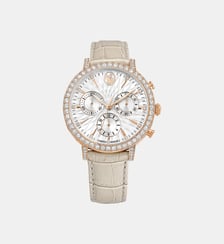 Montre Matrix tennis chrono, Fabriqué en Suisse, Bracelet en cuir, Roses, Finition or rose Swarovski