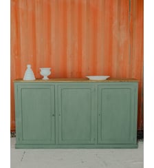Long buffet en bois vert d'eau Gilbert N°1591- Produit chiné Debongout