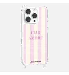 Coque de téléphone glossy ciao amore rose avec anneaux pour iPhone 16 Pro La Coque Française