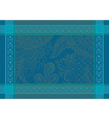 Set pur coton antitache motif jacquard bleu Isaphire emeraude Garnier Thiebaut