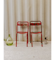 Paire de chaises en métal rouge et vert Alma N°1590- Produit chiné Debongout