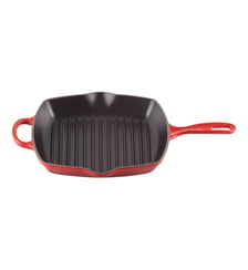 Poêle à griller carrée en fonte émaillée cerise 26 cm Le Creuset