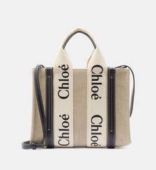 Petit sac cabas Woody lin et cuir Chloé