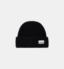 Bonnet revers patch signature laine mélangé Ganni