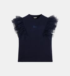 T-shirt droit en coton mélangé à détails tulle Guess