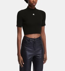 T-shirt slim court côtelé signature Courrèges