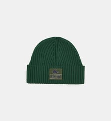 Bonnet patch signature et grand croco laine Lacoste