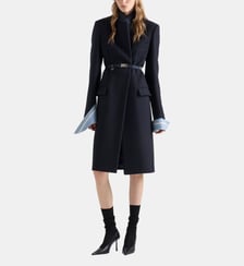 Manteau droit en double laine brodée Prada