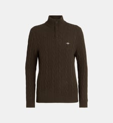 Pull Cable en laine d'agneau à col boutonné Gant