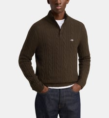 Pull Cable en laine d'agneau à col boutonné Gant