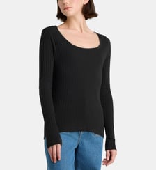 T-shirt col danseuse manches longues coton côtelé Petit Bateau