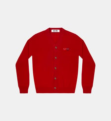 Cardigan droit en laine broderie cœurs unisexe Comme des Garçons PLAY