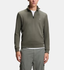 Sweat en coton molletonné à encolure zippée et patch logo BOSS
