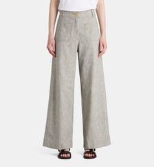 Pantalon évasé Manhatti rayé en chambray de lin et coton Sessùn