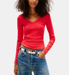 T-shirt slim manches longues coton stretch côtelé Tommy Hilfiger