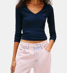 T-shirt slim manches longues coton stretch côtelé Tommy Hilfiger