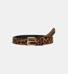 Ceinture fine Hicat Leopard en cuir et poils ras Galeries Lafayette