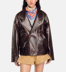 Blouson en cuir oversize mi-long Sandro