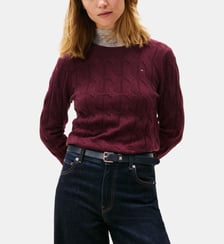 Pull droit maille câble laine Tommy Hilfiger