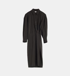 Robe chemise mi-longue détails drapés en soie mélangée Lemaire
