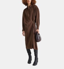 Robe chemise mi-longue détails drapés en soie mélangée Lemaire