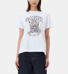 T-shirt droit léopard en coton biologique Ganni