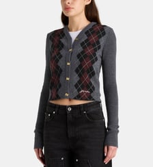 Cardigan droit court argyle laine Ganni