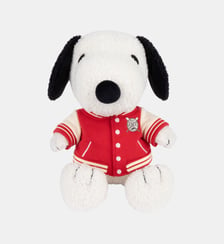 PelucheTeddy assis avec son bombers universitaire Snoopy
