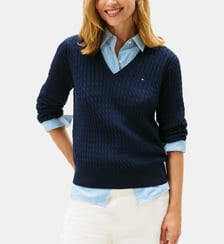 Pull droit maille câble coton Tommy Hilfiger