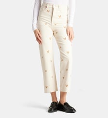 Jean droit Pola coton denim délavé broderies cœurs
F.A.M.