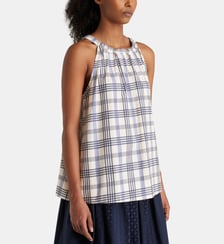 Top ample sans manches Level tartan coton stretch Jodhpur